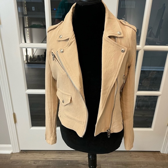 Blank NYC Cream 100% cotton Moto Jacket Asymmetrical Zipper size M EUC - Picture 12 of 16